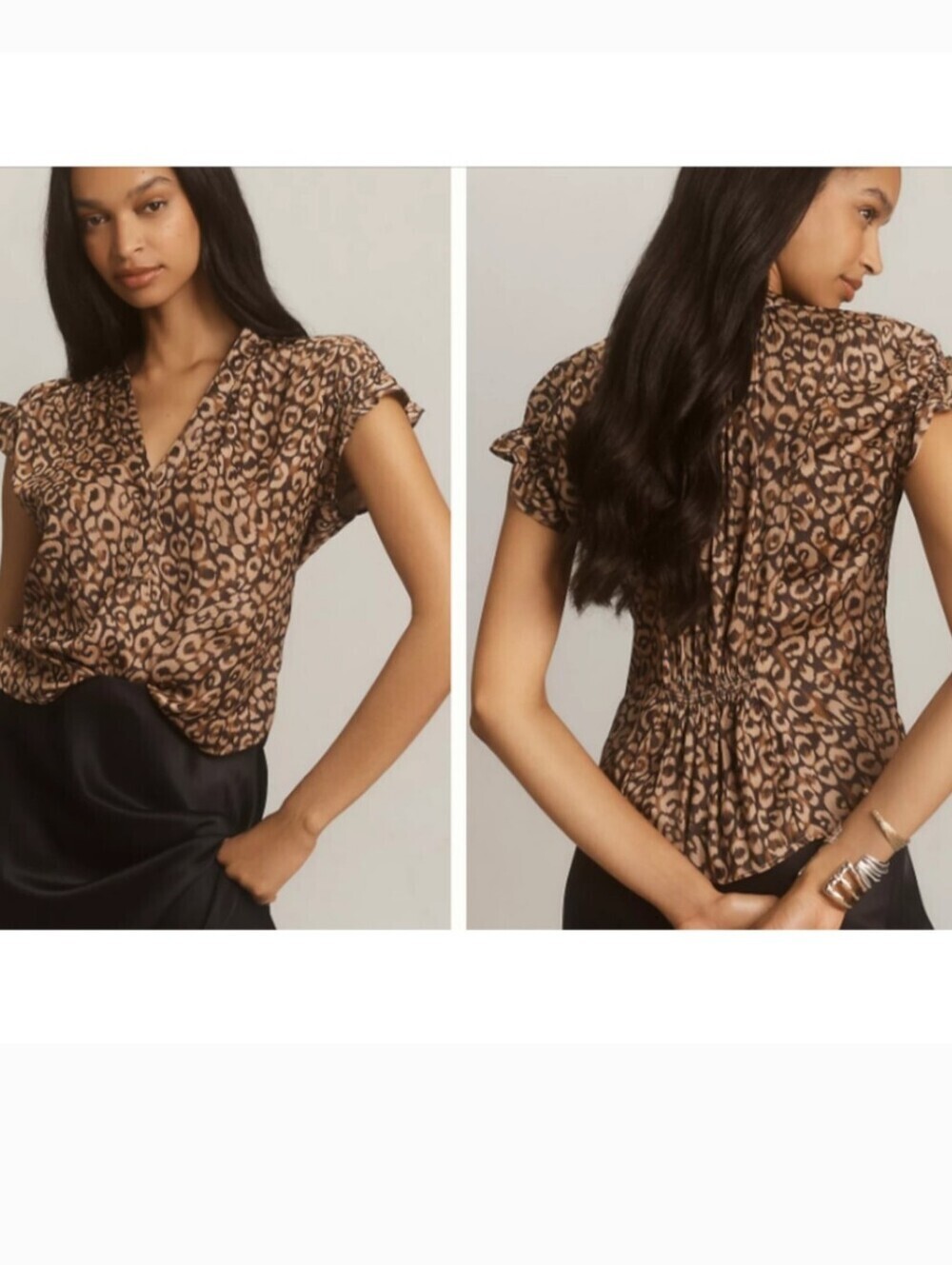 Anthropologie The Tatum Flutter Sleeve Leopard Print Blouse Sz M Workwear Casual